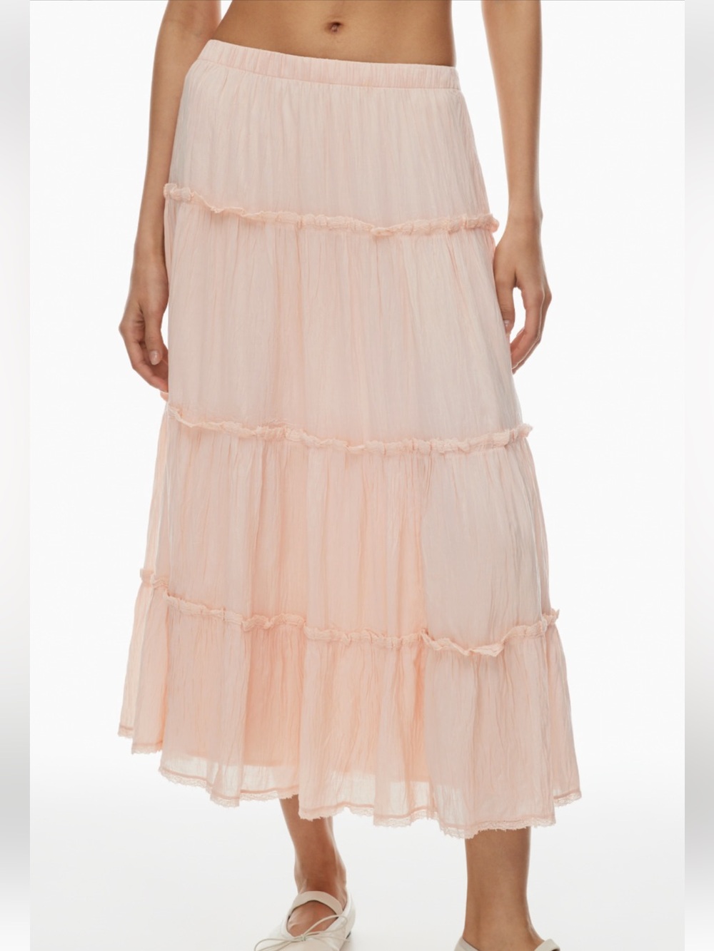 Aritzia Wilfred Damasque Tiered Maxi Skirt - Pastel Pink